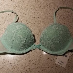 Turquoise Lace Push 'Em Up Plunge Bra
